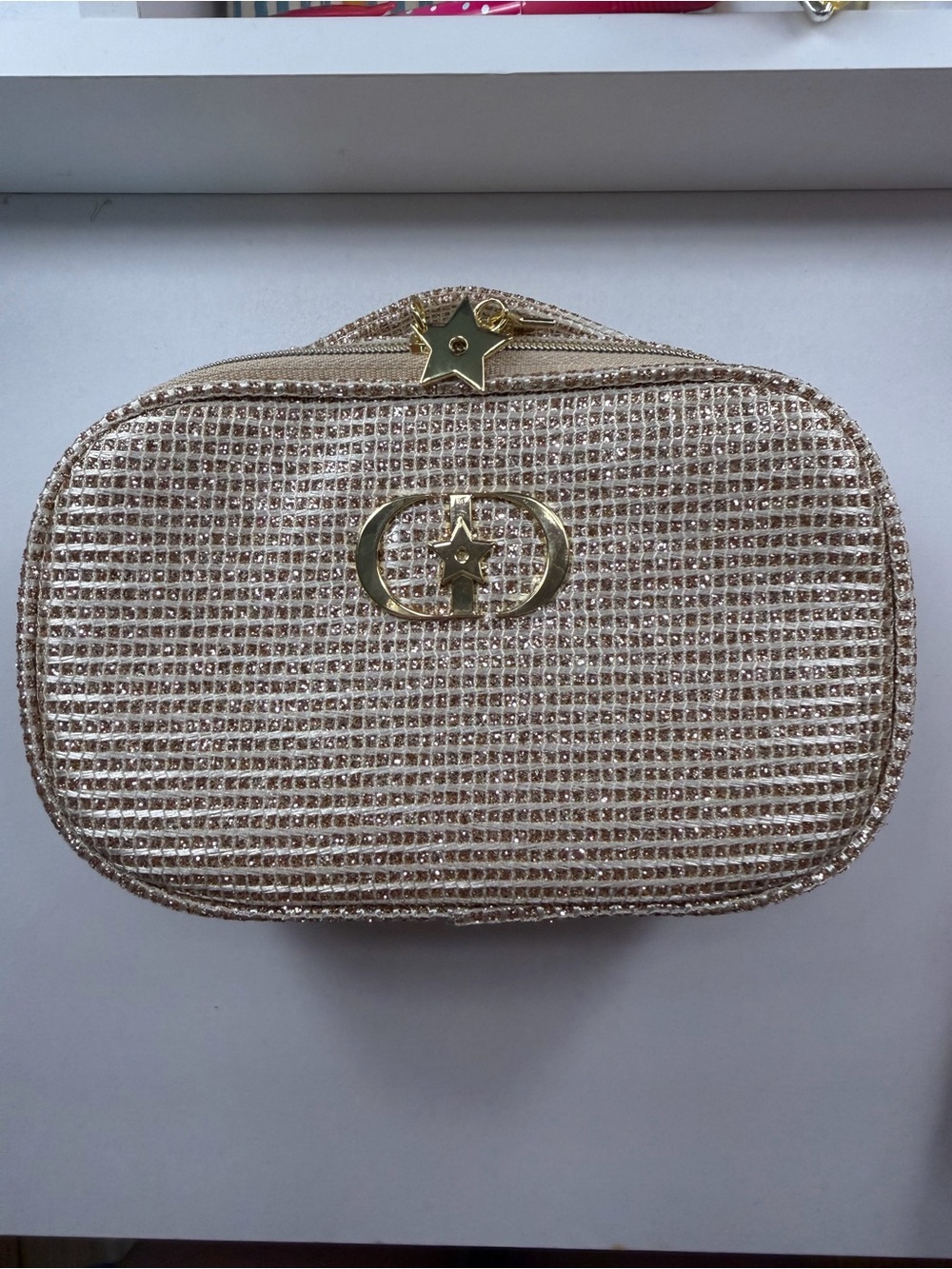 Dior Gold Metallic Star Accent Cosmetic Case